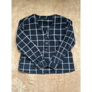 Madewell Quilted Plaid V‎ Neck Button Shirt Women’s Size Small